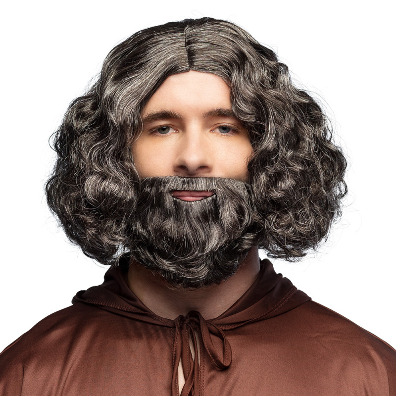 PERRUQUE JOSEPH NOIR/GRIS AVEC BARBE