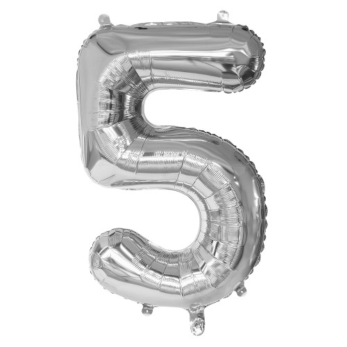 BALLON CHIFFRE 5 ARGENT 86CM