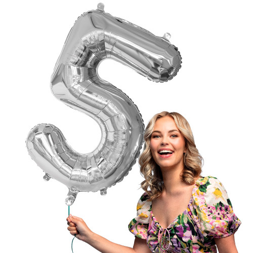 BALLON CHIFFRE 5 ARGENT 86CM