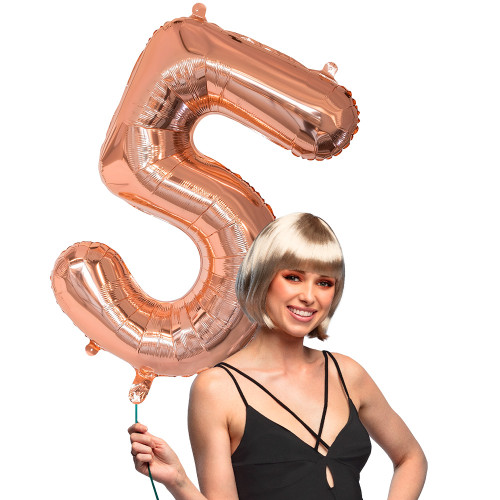 BALLON CHIFFRE 5 OR ROSE 86CM