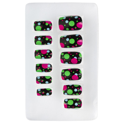 SET DE 12 ONGLES NEON A POIS