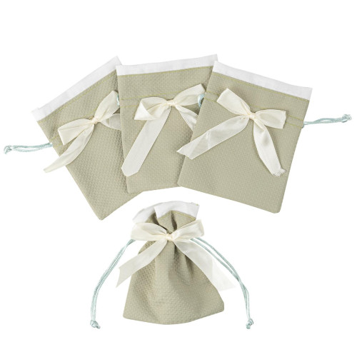 4 POCHONS TISSU GAUFRÉ/NŒUD VERT