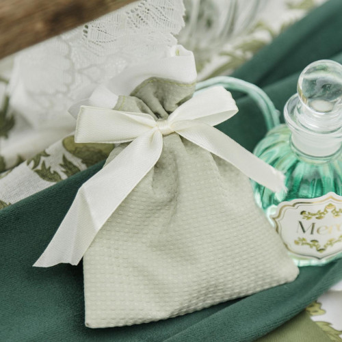 4 POCHONS TISSU GAUFRÉ/NŒUD VERT