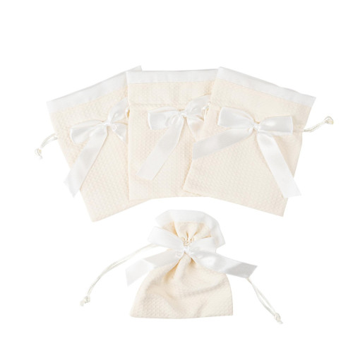 4 POCHONS TISSU GAUFRÉ/NŒUD CREME