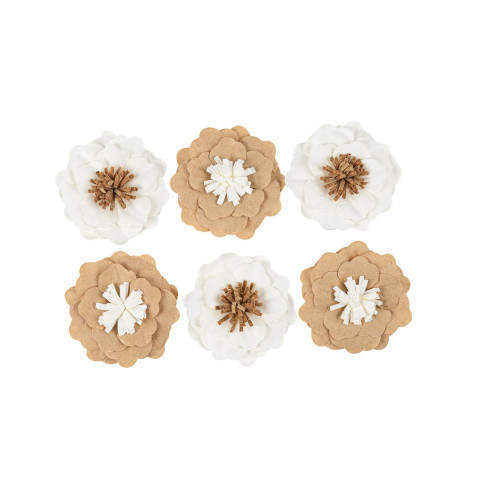 6 FLEURS PAPIER KRAFT ET IVOIRE