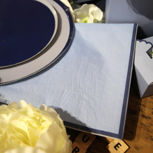 10 SERVIETTES BI-COLOR PAPIER BLEU