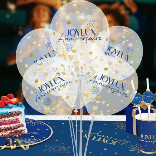SACHET 6 BALLONS CONFETTIS BLEU