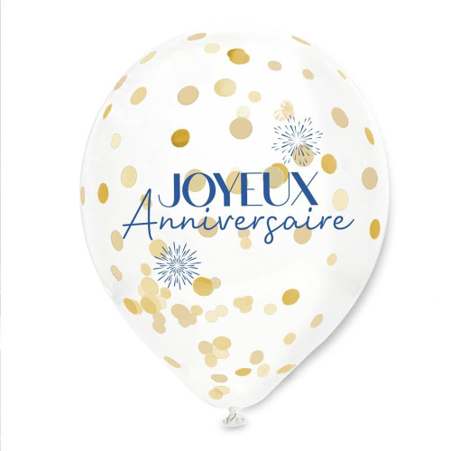 SACHET 6 BALLONS CONFETTIS BLEU