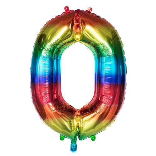 BALLON CHIFFRE 0 ARC EN CIEL 86CM