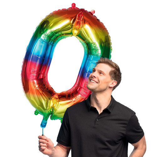 BALLON CHIFFRE 0 ARC EN CIEL 86CM