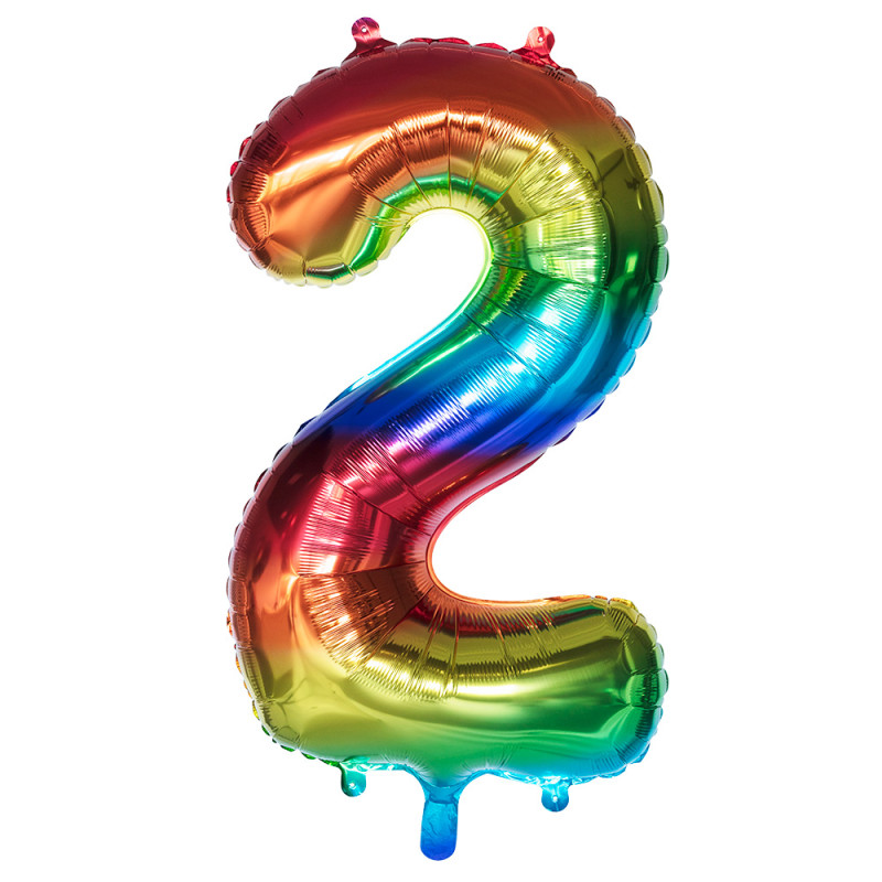 BALLON CHIFFRE 2 ARC EN CIEL 86CM