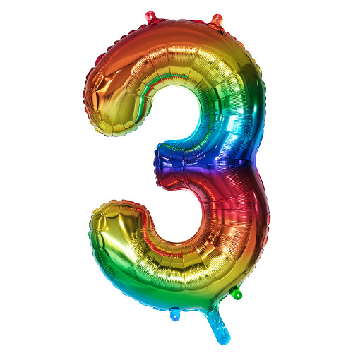 BALLON CHIFFRE 3 ARC EN CIEL 86CM