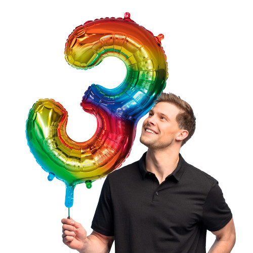 BALLON CHIFFRE 3 ARC EN CIEL 86CM