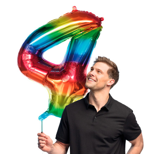 BALLON CHIFFRE 4 ARC EN CIEL 86CM