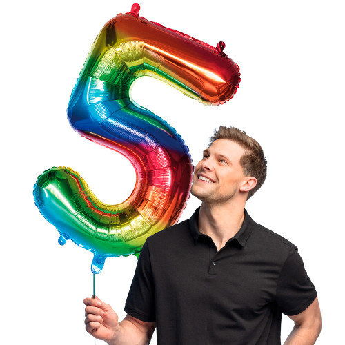 BALLON CHIFFRE 5 ARC EN CIEL 86CM