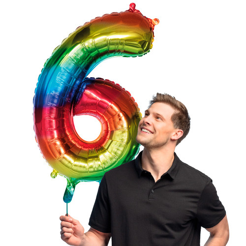 BALLON CHIFFRE 6 ARC EN CIEL 86CM