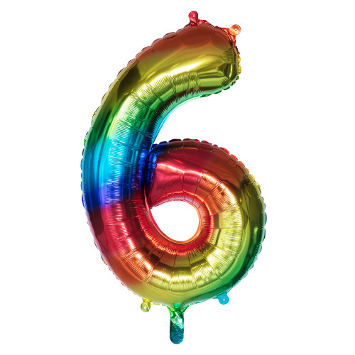 BALLON CHIFFRE 6 ARC EN CIEL 86CM