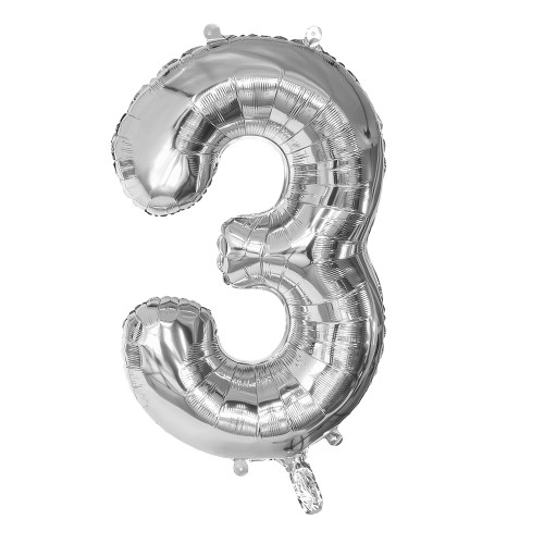 BALLON CHIFFRE 3 ARGENT 86CM