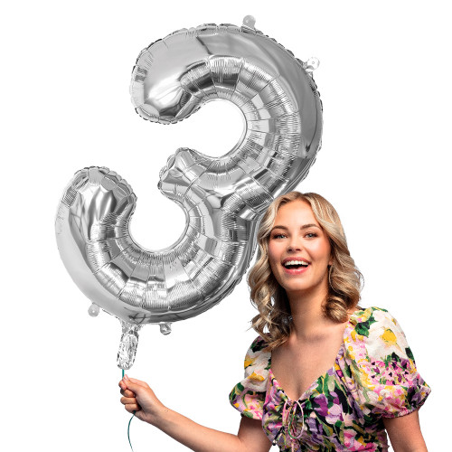 BALLON CHIFFRE 3 ARGENT 86CM