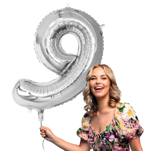 BALLON CHIFFRE 9 ARGENT 86CM