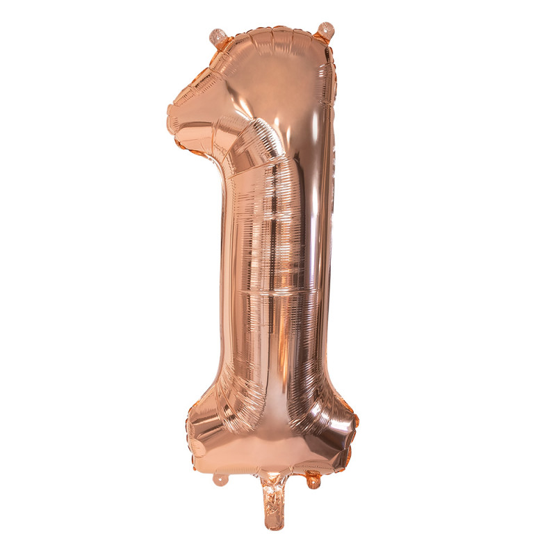 BALLON CHIFFRE 1 OR ROSE 86CM