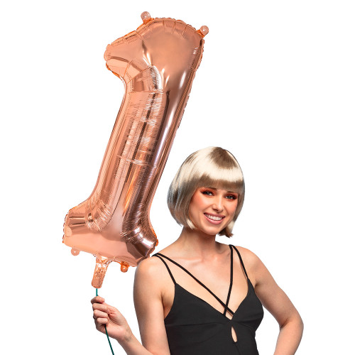 BALLON CHIFFRE 1 OR ROSE 86CM