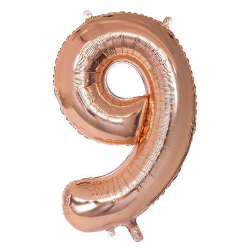 BALLON CHIFFRE 9 OR ROSE 86CM