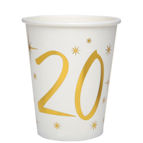 10 GOBELETS AGE 20 ANS OR/BLANC