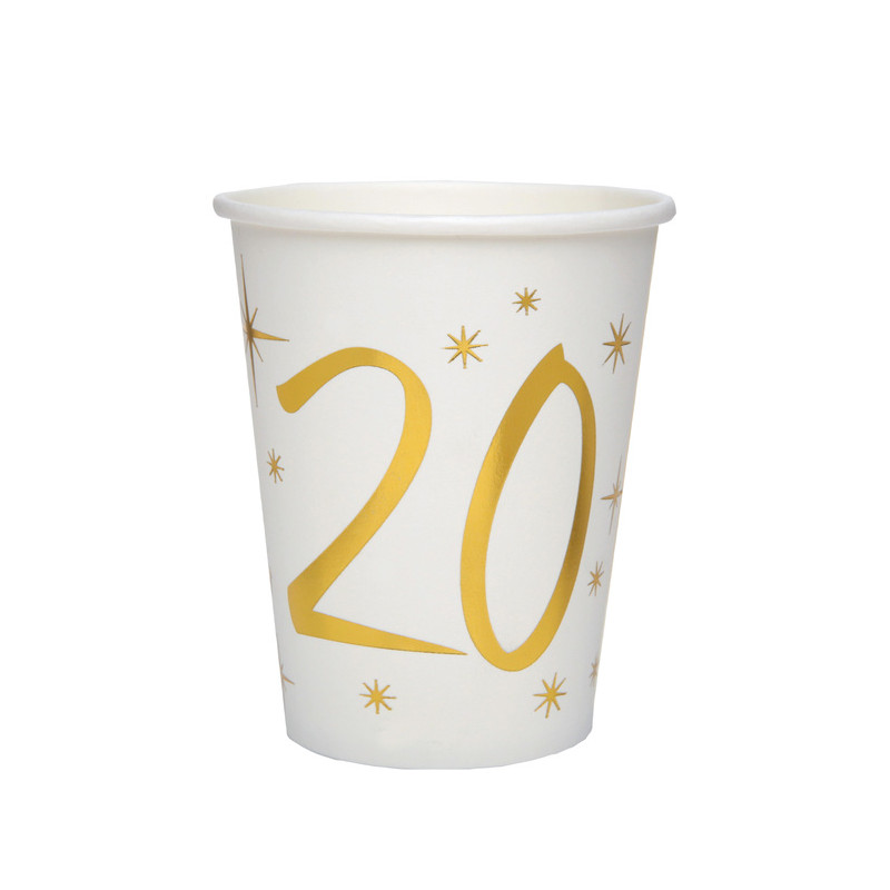 10 GOBELETS AGE 20 ANS OR/BLANC