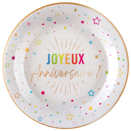 6 ASSIETTES ANNIVERSAIRE FESTICOLOR