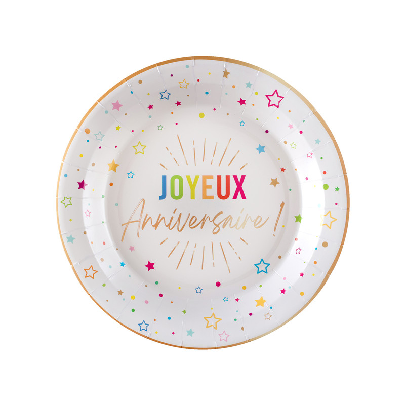 6 ASSIETTES ANNIVERSAIRE FESTICOLOR