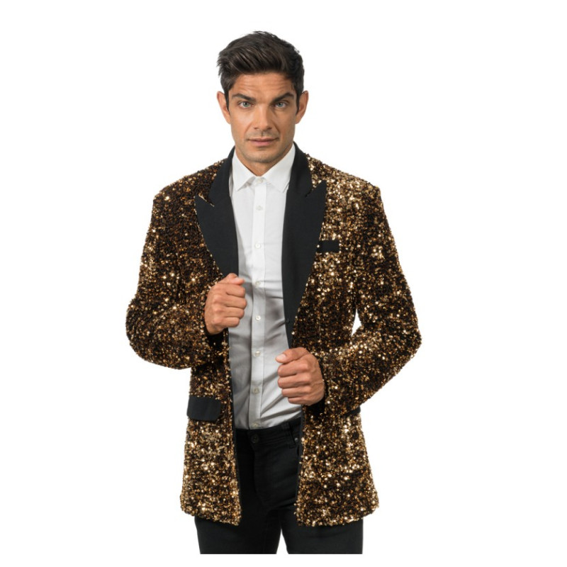 VESTE VELOURS NOIR/SEQUINS BRONZE L