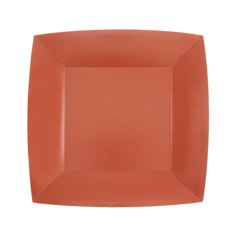 10 ASSIETTES CARRE TERRACOTTA PM