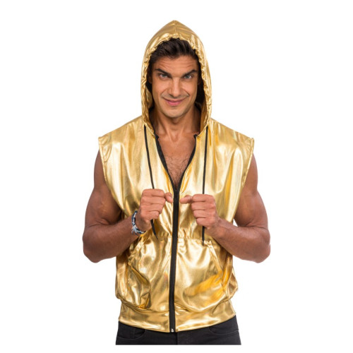 VESTE SANS MANCHE A CAPUCHE OR L