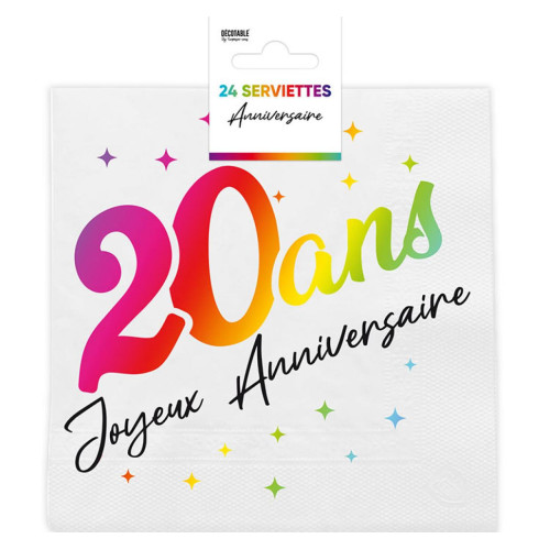 24 SERVIETTES METAL 20ANS MULTICOLORE