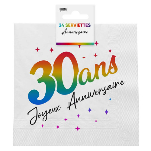 24 SERVIETTES METAL 30ANS MULTICOLORE