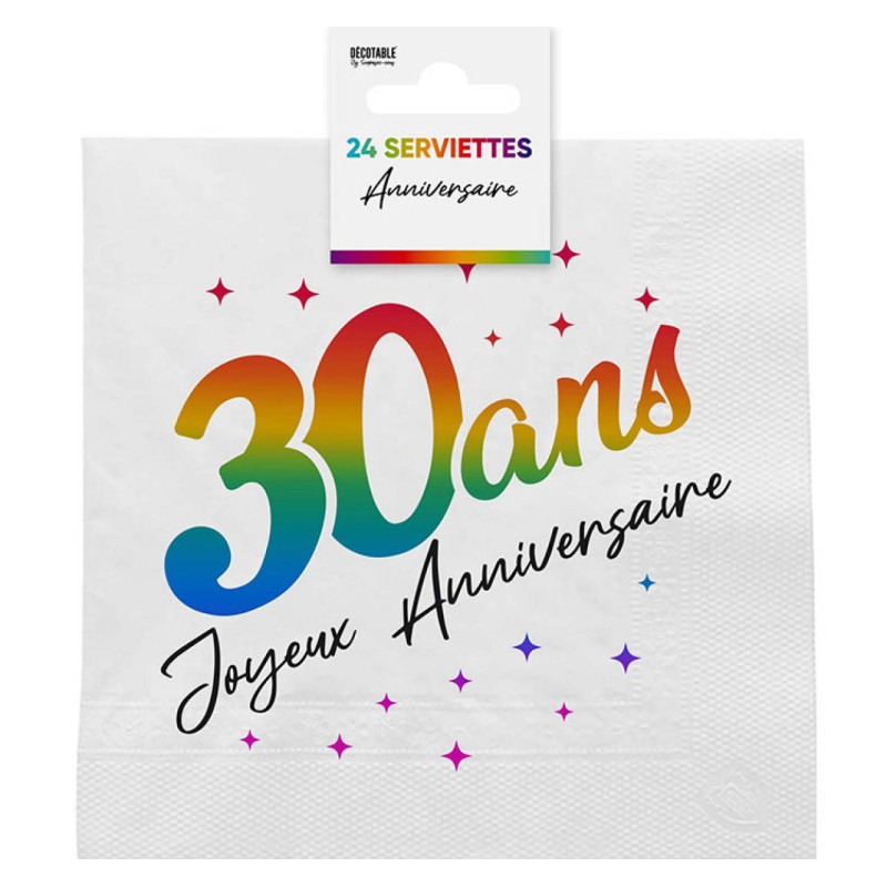 24 SERVIETTES METAL 30ANS MULTICOLORE