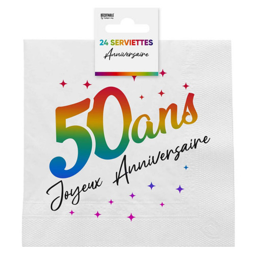 24 SERVIETTES METAL 50ANS MULTICOLORE