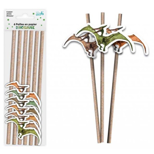 6 PAILLES PAPIER DINOSAURE