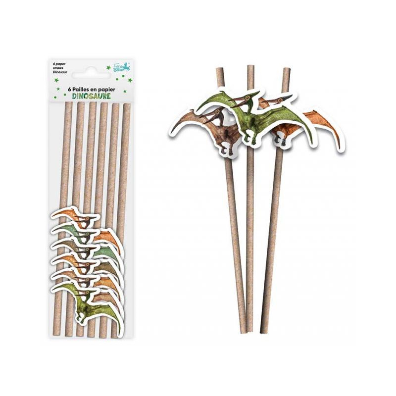 6 PAILLES PAPIER DINOSAURE