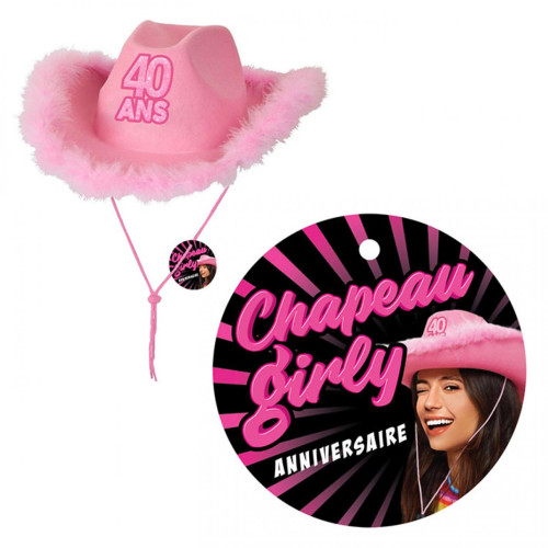 CHAPEAU GIRLY ROSE 40 ANS