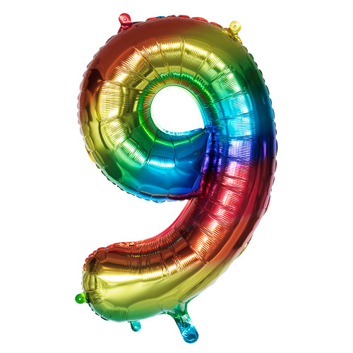 BALLON CHIFFRE 9 ARC EN CIEL 86CM