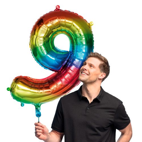 BALLON CHIFFRE 9 ARC EN CIEL 86CM