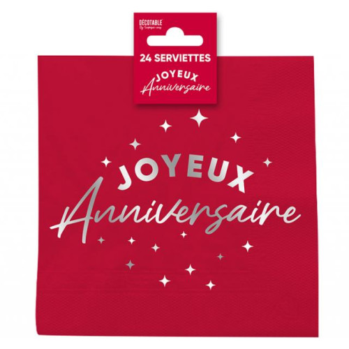 24 SERVIETTES JOYEUX ANNIV ROUGE