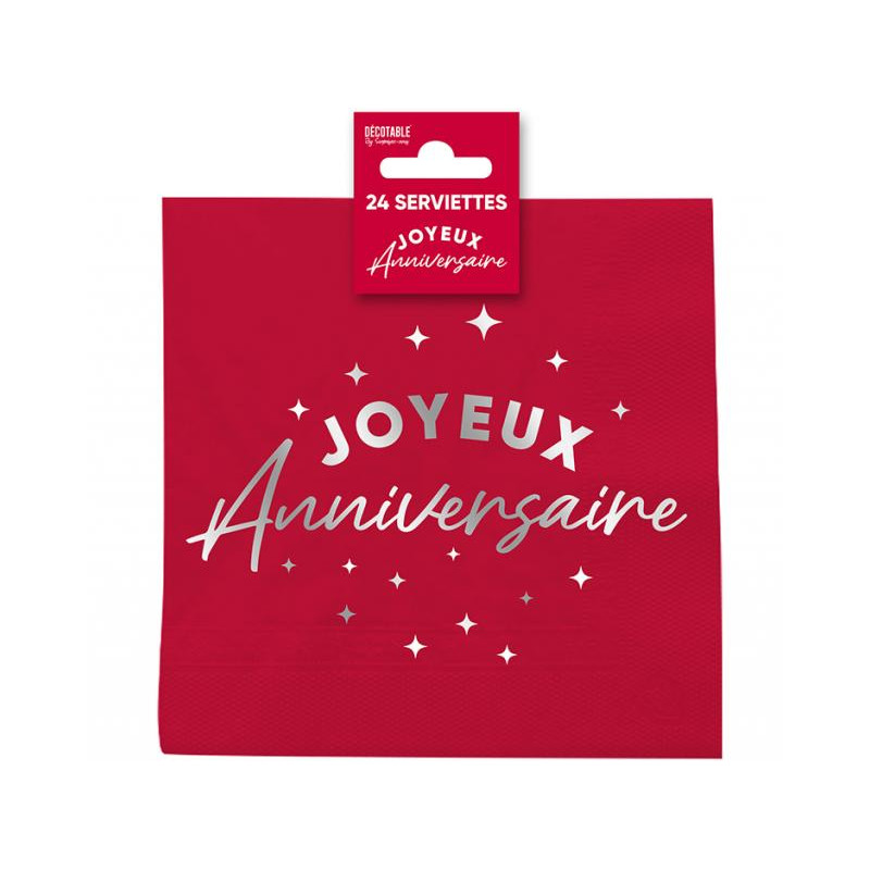 24 SERVIETTES JOYEUX ANNIV ROUGE