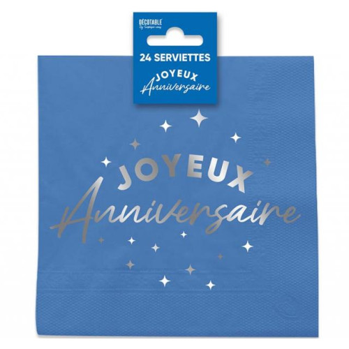 24 SERVIETTES JOYEUX ANNIV BLEU