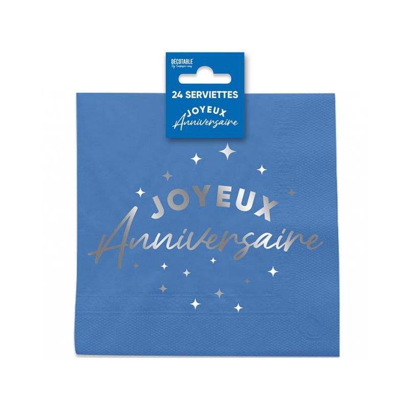 24 SERVIETTES JOYEUX ANNIV BLEU