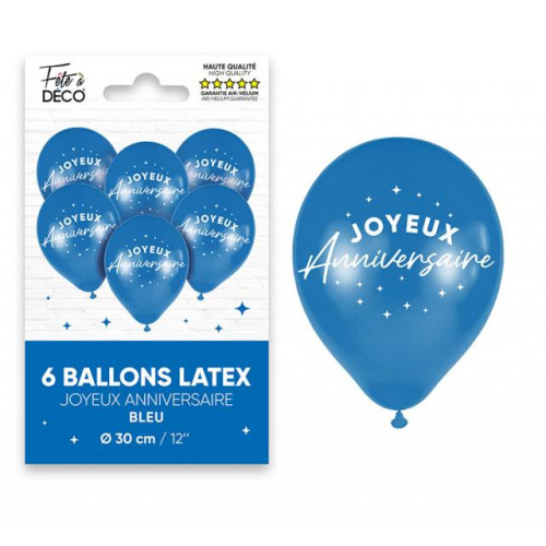 6 BALLONS ANNIVERSAIRE BLEU