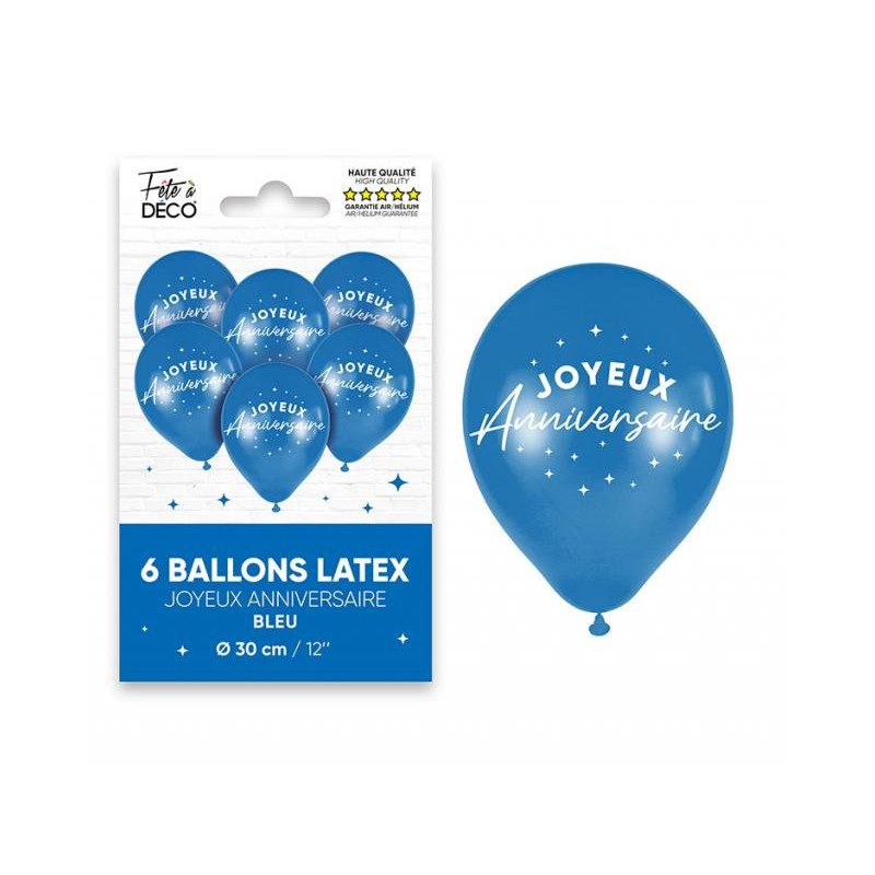 6 BALLONS ANNIVERSAIRE BLEU