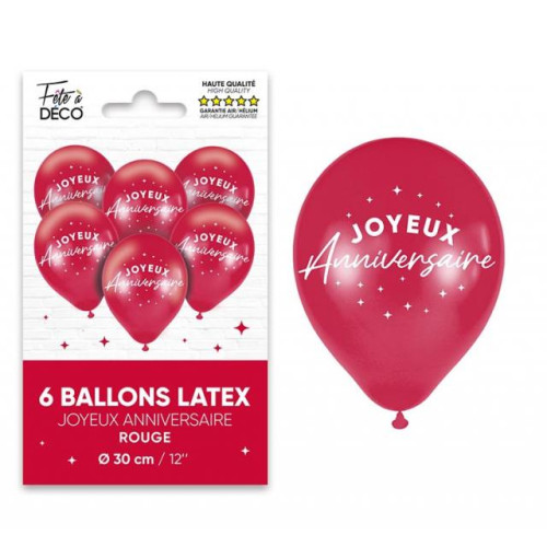 6 BALLONS ANNIVERSAIRE ROUGE